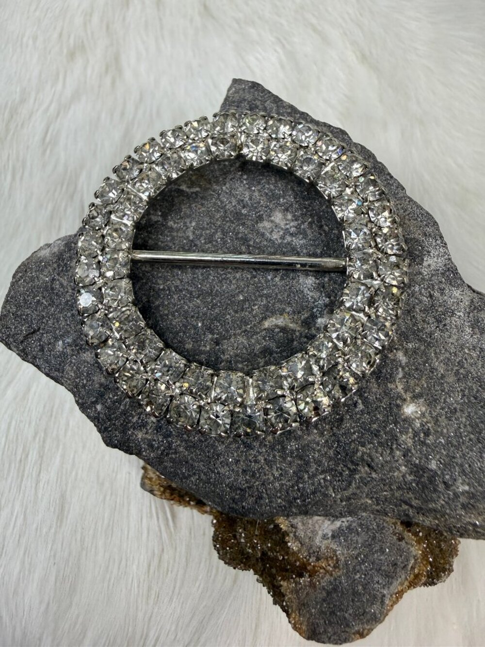 Vintage Silver Tone Clear Rhinestone Belt Buckle 1.75" X 1.75"